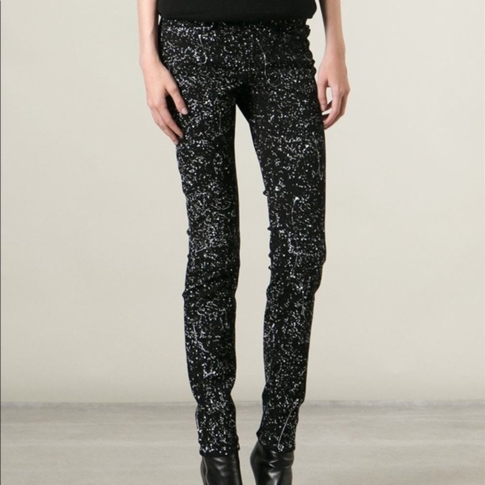 PROENZA SCHOULER | 9" Mid-rise Paint Splatter Black Denim SIZE 24 Made in USA